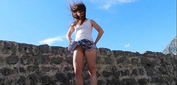  Windy Upskirt and No Panties in Public